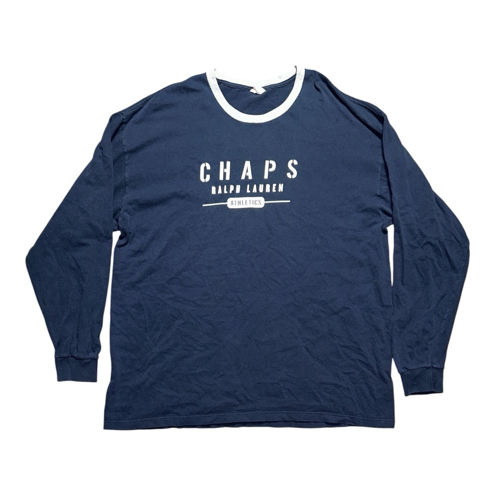 Vintage Chaps Ralph Lauren Athletics Long Sleeve Ringer T-Shirt Navy Blue XL USA